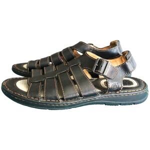BORN Black Leather Sandals Mens 13M Fisherman Outdoor Open Toe Casual Walking